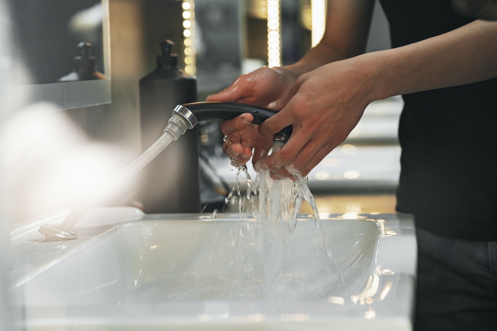 Workplace with a washbasin in barbershop close up